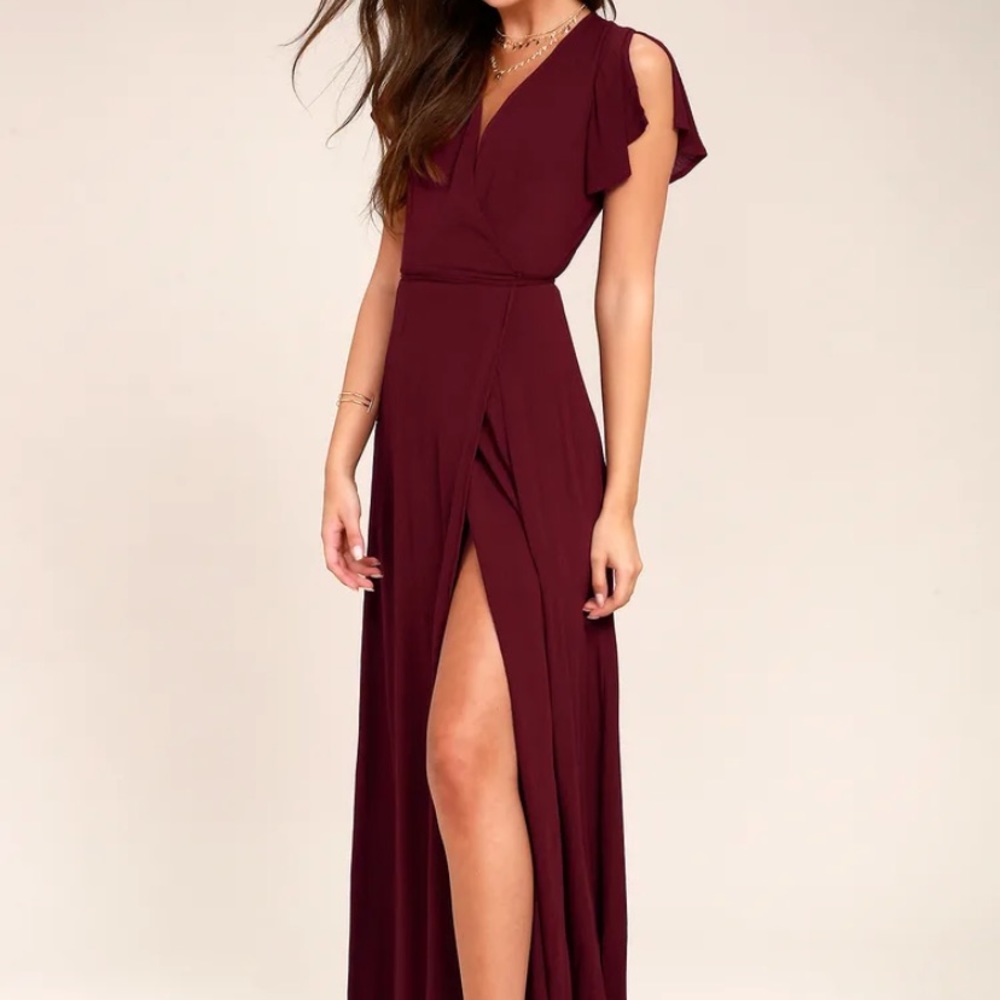 Lulus heart of marigold burgundy wrap dress